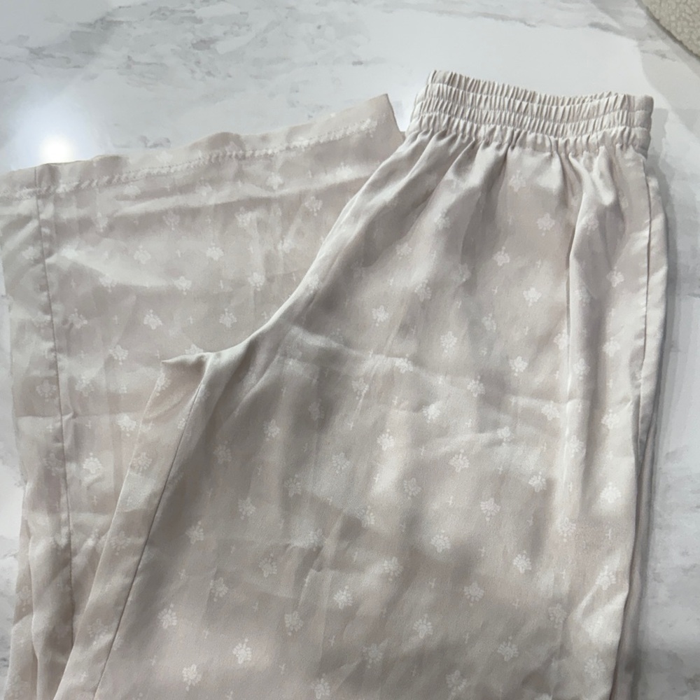 Barefoot Dreams Cream Satin Wide Leg Pajama Pants